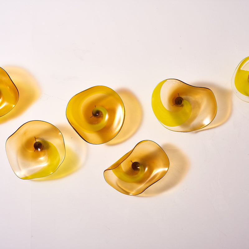 Hand Blown Glass Wall Plate Wall Art Wall Flower Home Decor Custom Made Amber Golden Set