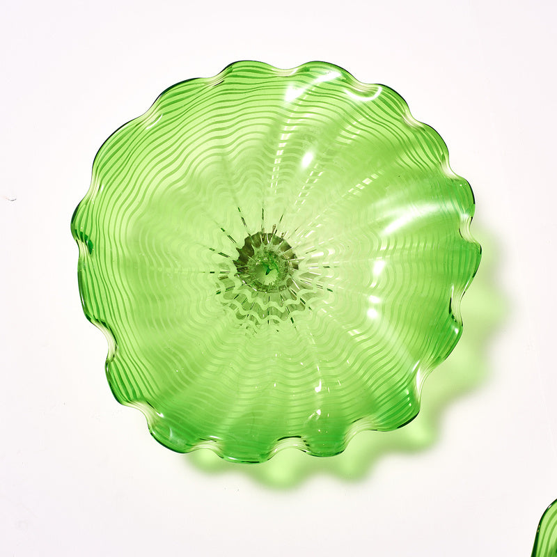 Hand Blown Glass Wall Plate Wall Art Wall Flower Home Decor Custom Made Clear Green Set LRP007