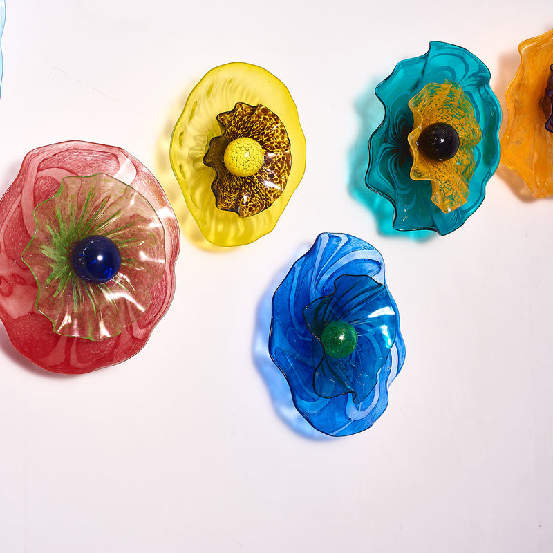 Blossoming Lotus Flower 2 Layers Plates Hand Blown Glass Wall Plates Art Decor Luxury Wall Hanging Plates Set