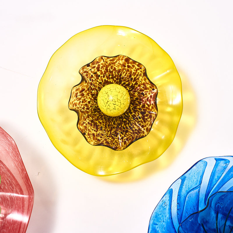 Blossoming Lotus Flower 2 Layers Plates Hand Blown Glass Wall Plates Art Decor Luxury Wall Hanging Plates Set