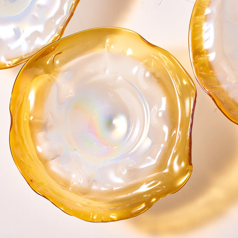 Hand Blown Glass Creative Cystal Golden And Pearl White Wall Plate Wall Art Wall Flower Wall Mounted Sconces Home Decor Custom made Set LRP005