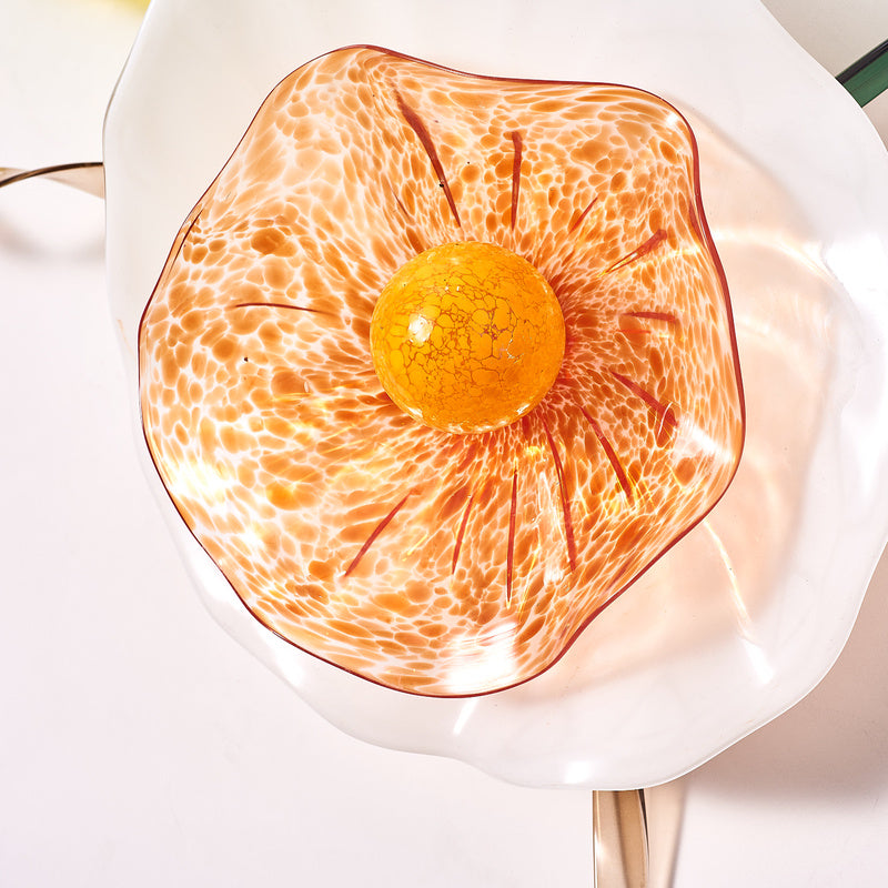 Blossoming Lotus Flower Mixed Colors Plates Hand Blown Glass Wall Plates Art Decor Luxury Wall Hanging Plates Set