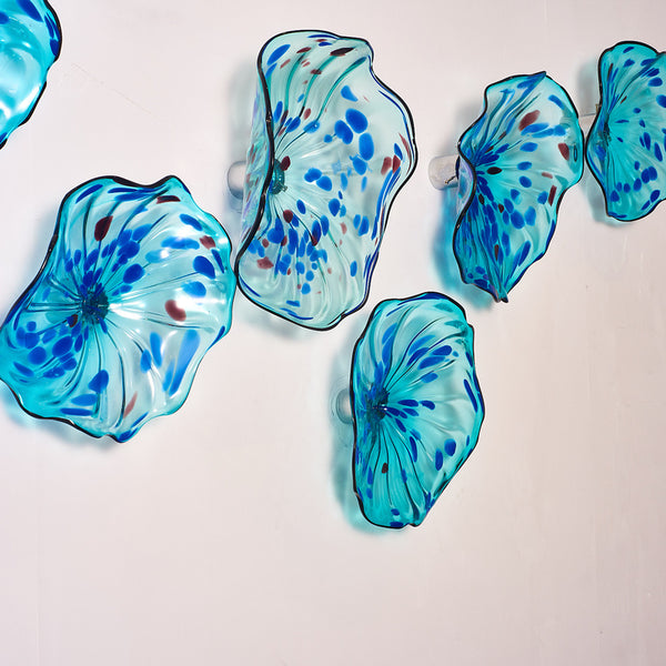 Hand Blown Glass Creative Cystal Blue Wall Plate Wall Art Wall Flower Wall Mounted Sconces Home Decor Custom made Set