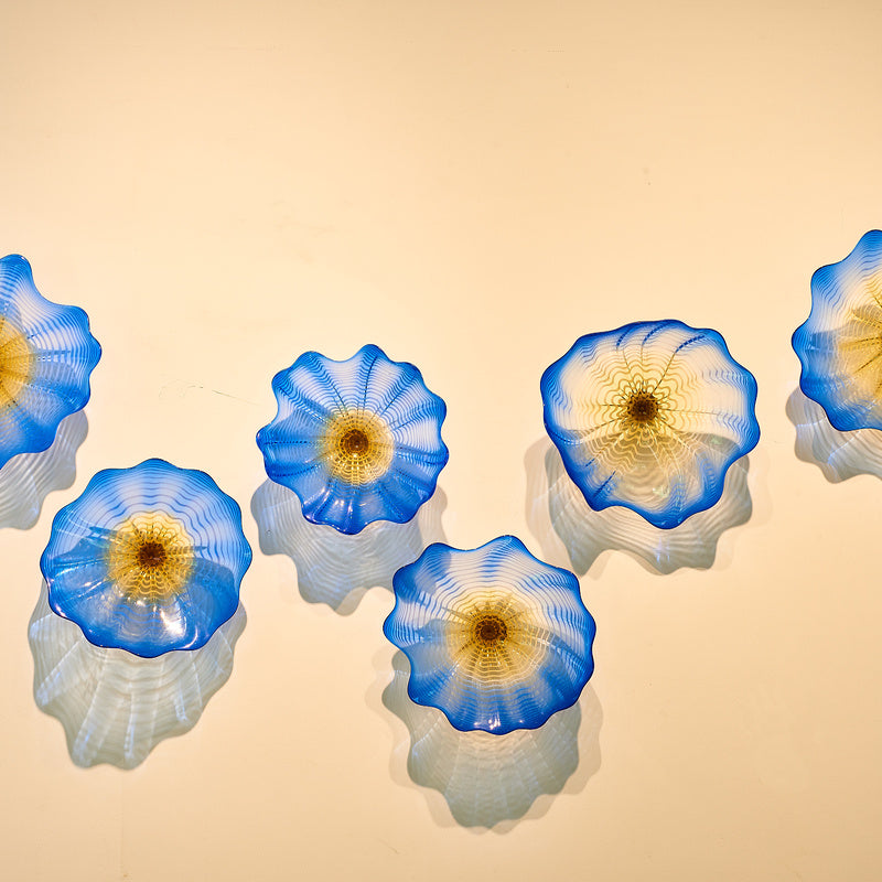 Hand Blown Glass Wall Plate Wall Art Wall Flower Home Decor Custom made Set