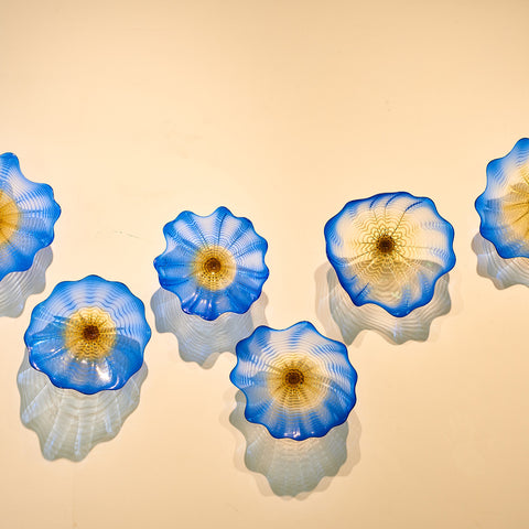 Hand Blown Glass Wall Plate Wall Art Wall Flower Home Decor Custom made Set
