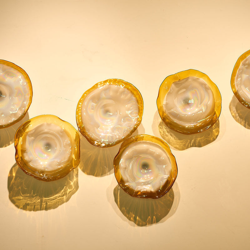 Hand Blown Glass Creative Cystal Golden And Pearl White Wall Plate Wall Art Wall Flower Wall Mounted Sconces Home Decor Custom made Set LRP005