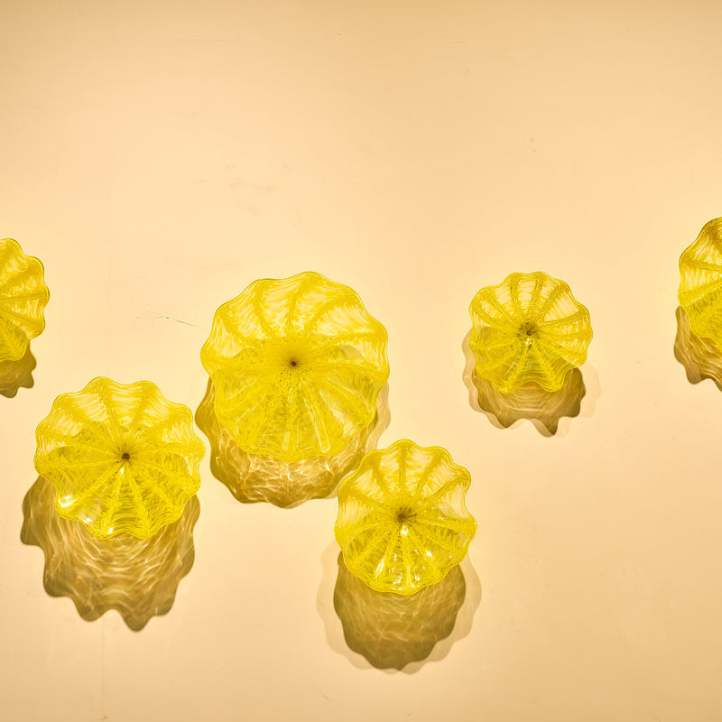 Hand Blown Glass Creative Pure cystal Yellow Wall Plate Wall Art Wall Flower Wall Mounted Sconces Home Decor Custom made Set