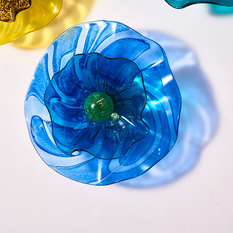 Blossoming Lotus Flower 2 Layers Plates Hand Blown Glass Wall Plates Art Decor Luxury Wall Hanging Plates Set