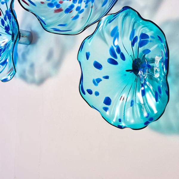 Hand Blown Glass Creative Cystal Blue Wall Plate Wall Art Wall Flower Wall Mounted Sconces Home Decor Custom made Set
