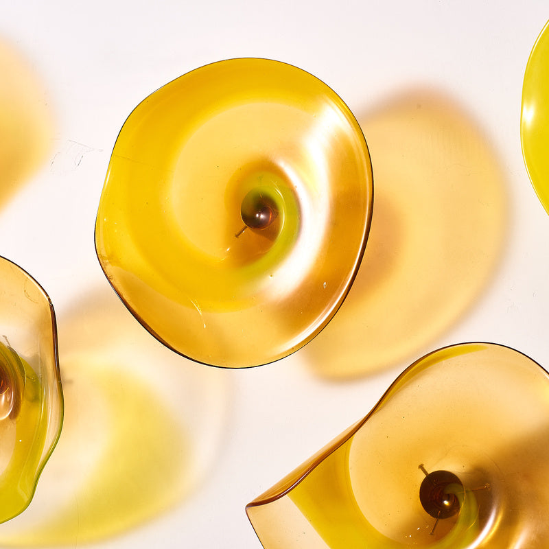 Hand Blown Glass Wall Plate Wall Art Wall Flower Home Decor Custom Made Amber Golden Set