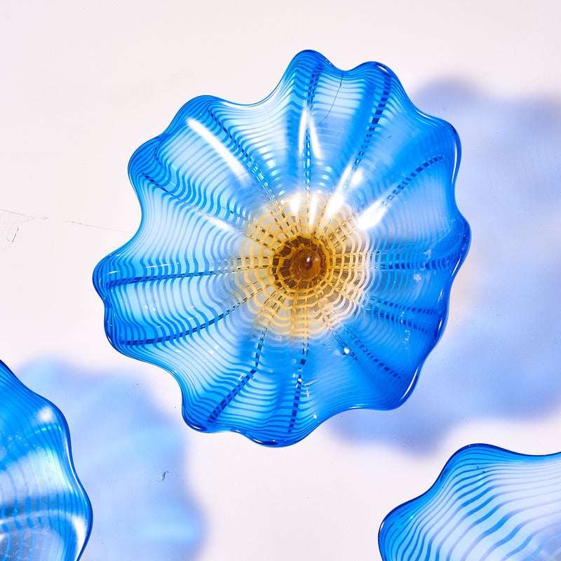 Hand Blown Glass Wall Plate Wall Art Wall Flower Home Decor Custom made Set