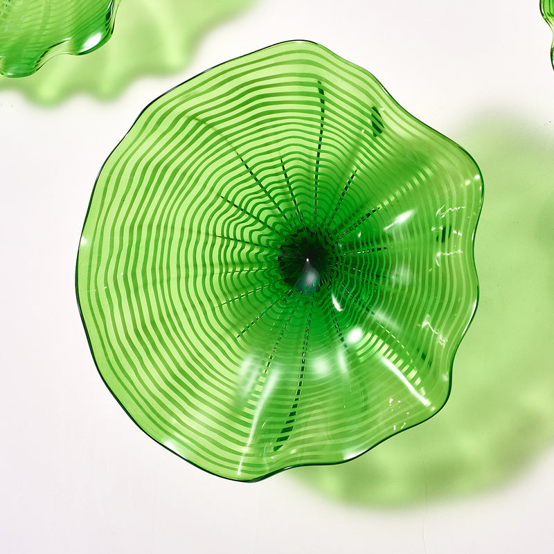 Hand Blown Glass Wall Plate Wall Art Wall Flower Home Decor Custom Made Clear Green Set LRP007