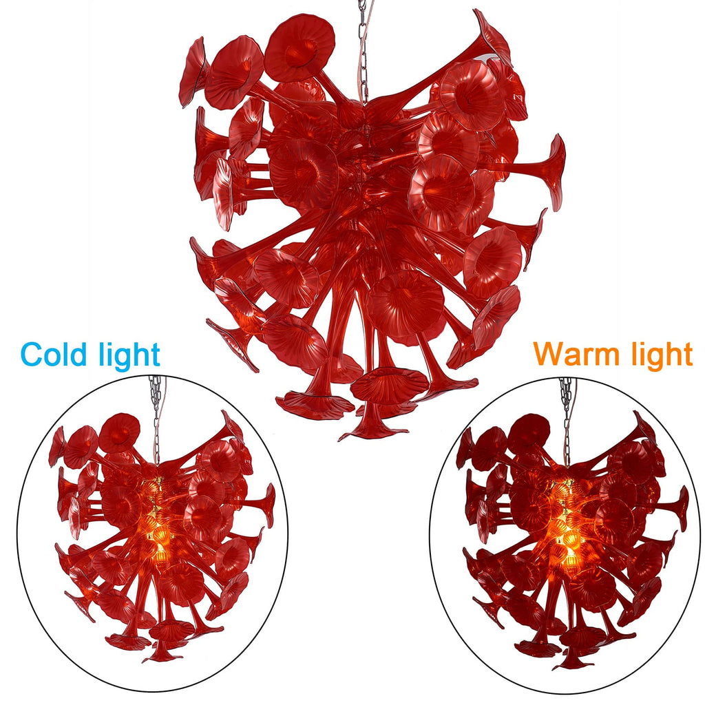 Red Calla Lily Blown Glass Chandelier Deluxe Home Decor