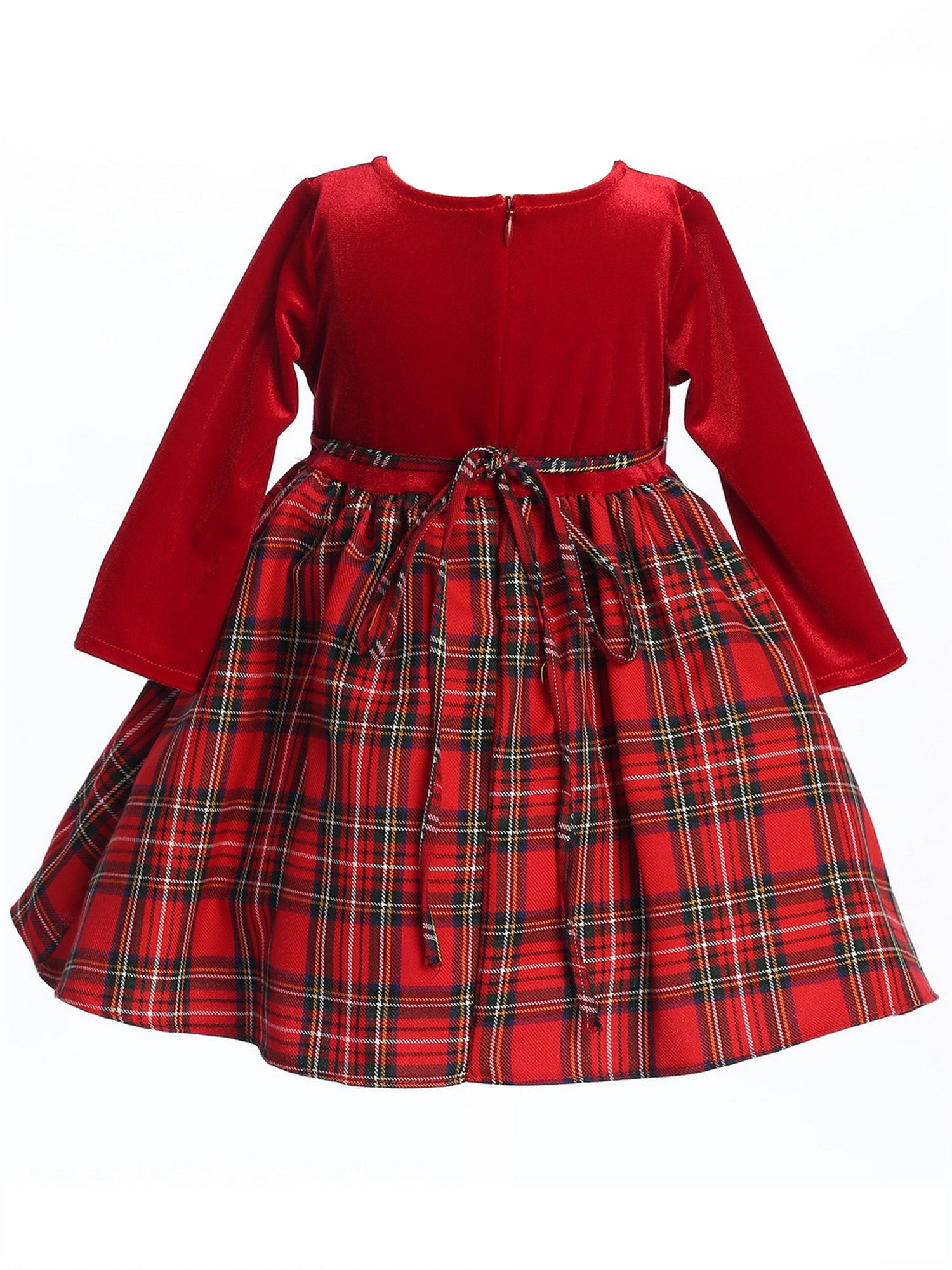 Girls Red Stretch Velvet Plaid Pattern Bow Occasion Dress 2T-10