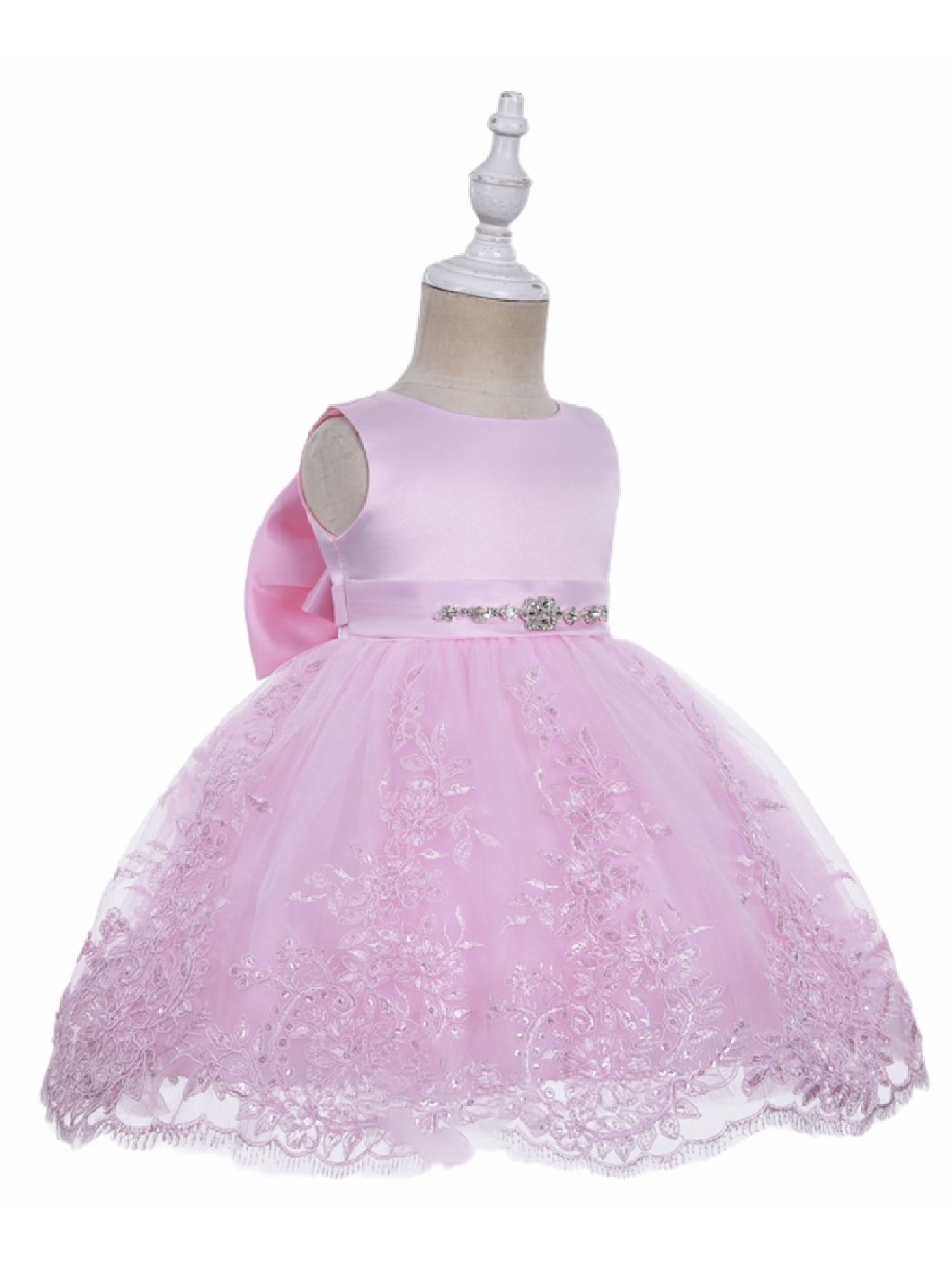 Little Girls Pink Rhinestone Embellished Sash Flower Girl Dress 2T-4T