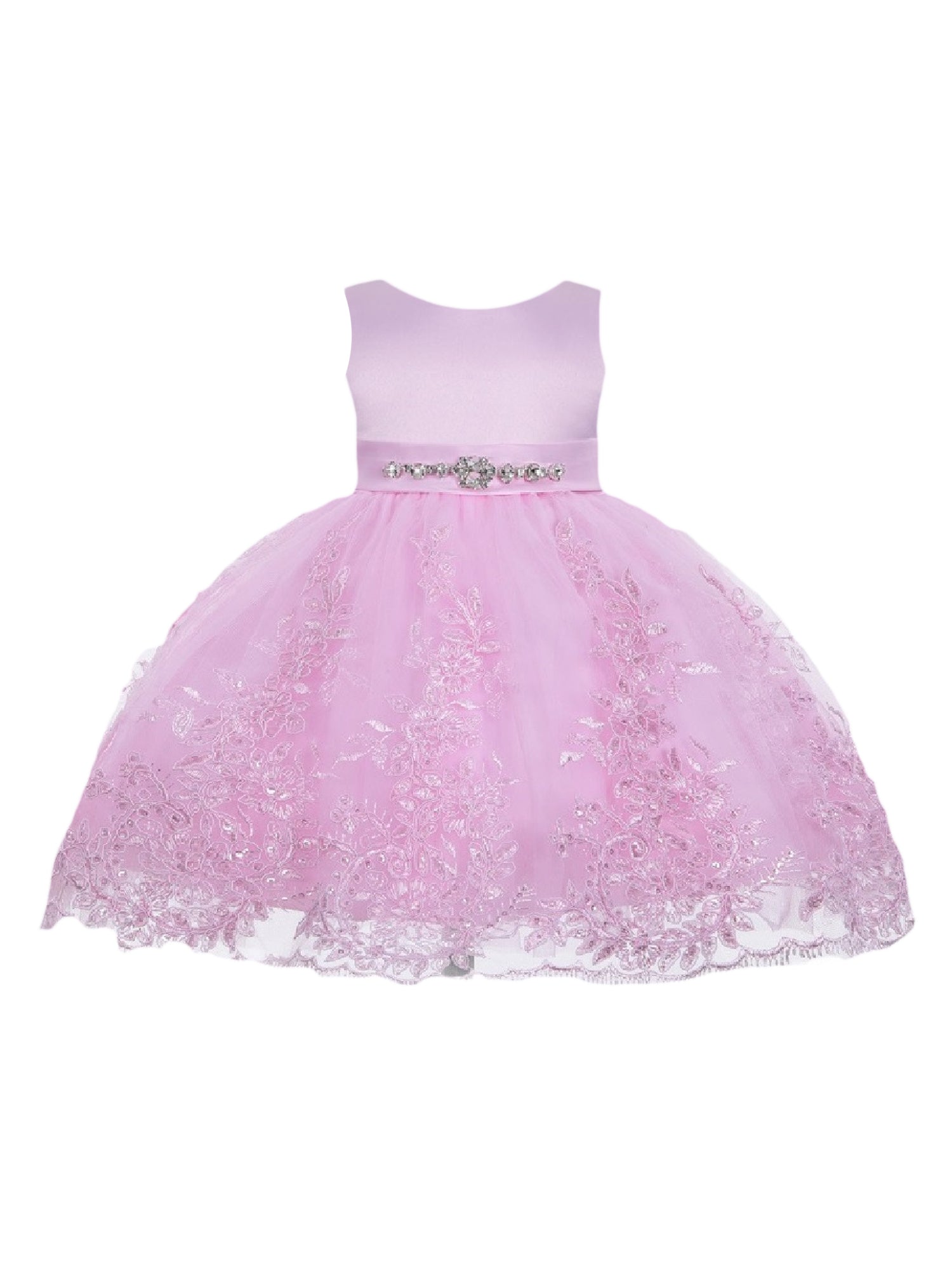 Little Girls Pink Rhinestone Embellished Sash Flower Girl Dress 2T-4T