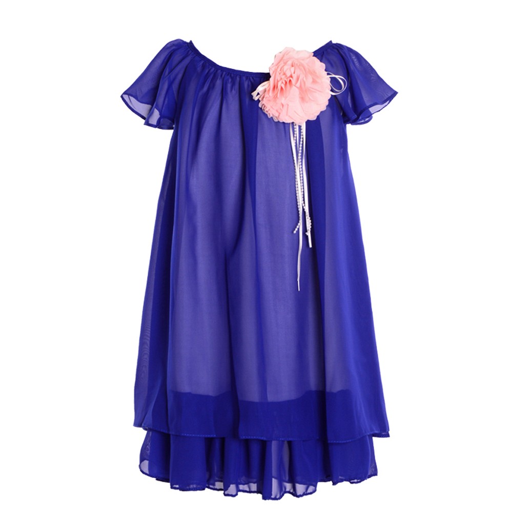 Little Girls Royal Blue Flower Pin Chiffon Flower Girl Dress 2T-6