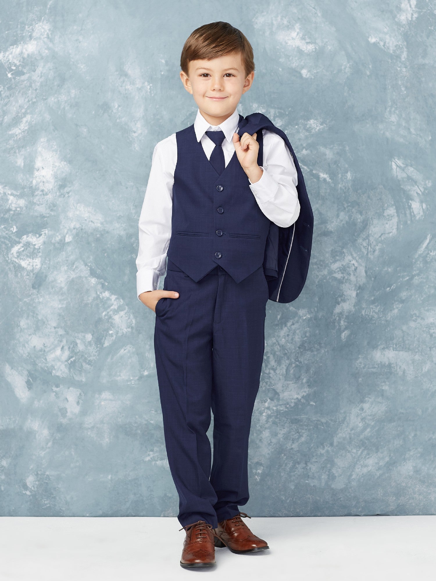 Stylish Slim Fit 5 Pieces Jacket Vest Pants Suit for Baby Boys, Sizes 6-24M