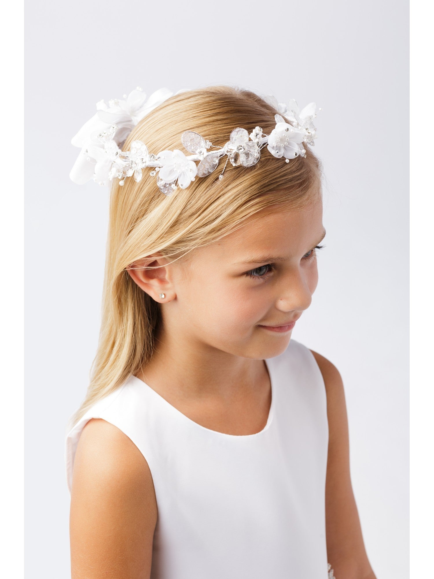 Girls White Glitter Flower Embellishment Special Occasion Stylish Crown