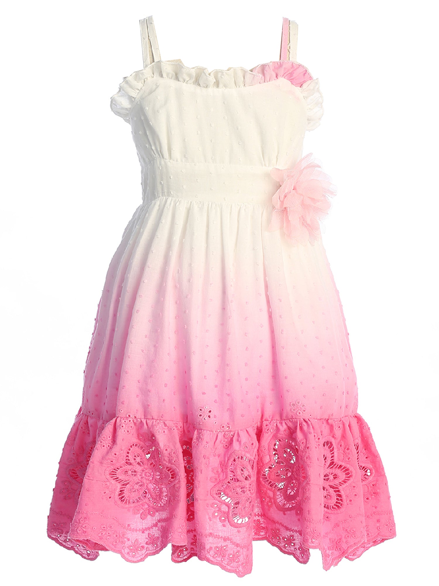 Big Girls Pink Ombre Ruffle Plus Size Cotton Dress 14.5-20.5