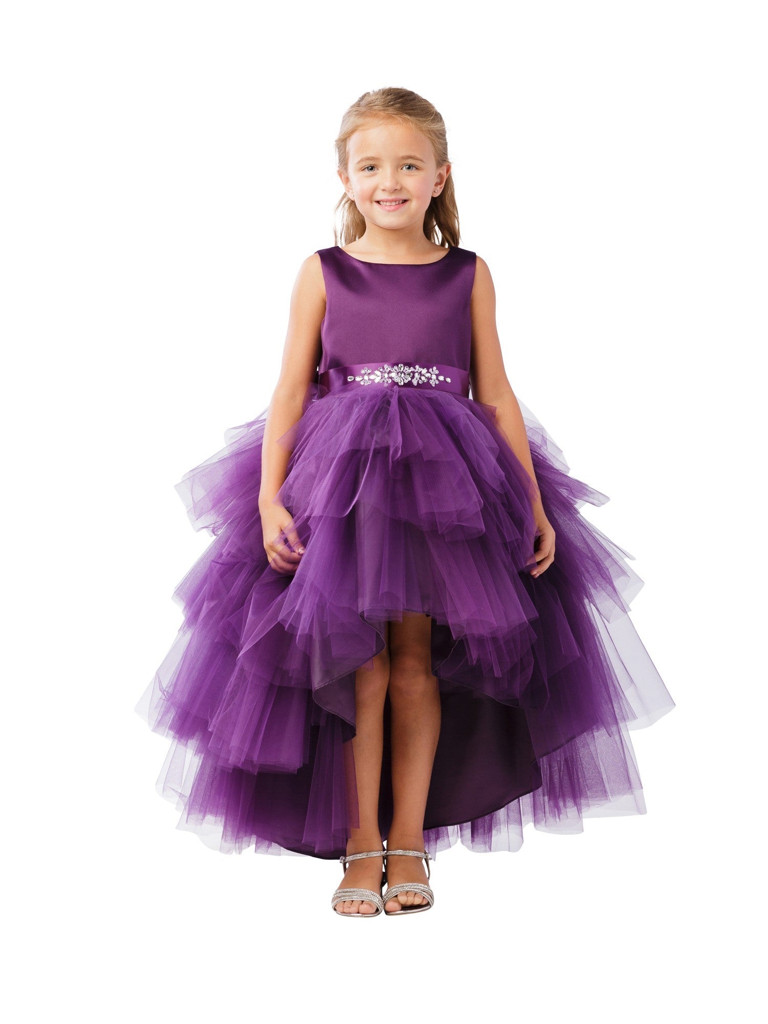 Little Girls Eggplant Hi-Low Multi Level Ruffle Tutu Flower Girl Dress 2-6