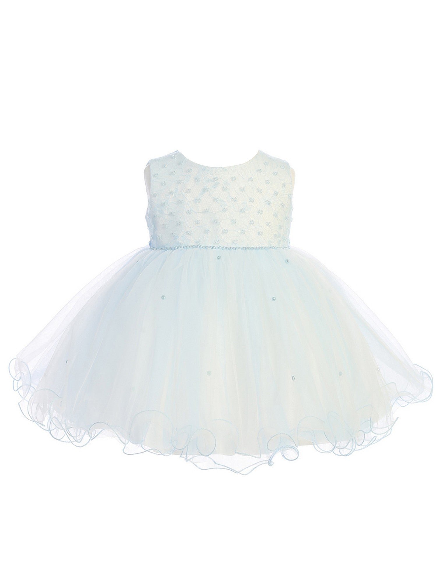 Baby Girls Sky Blue Criss Cross Pearl Wired Tulle Flower Girl Dress 0M-24M
