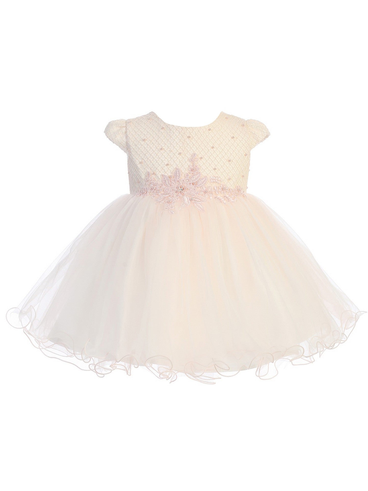 Baby Girls Multi Color Waffle Pattern Pearls Lace Flower Girl Dress 0M-24M