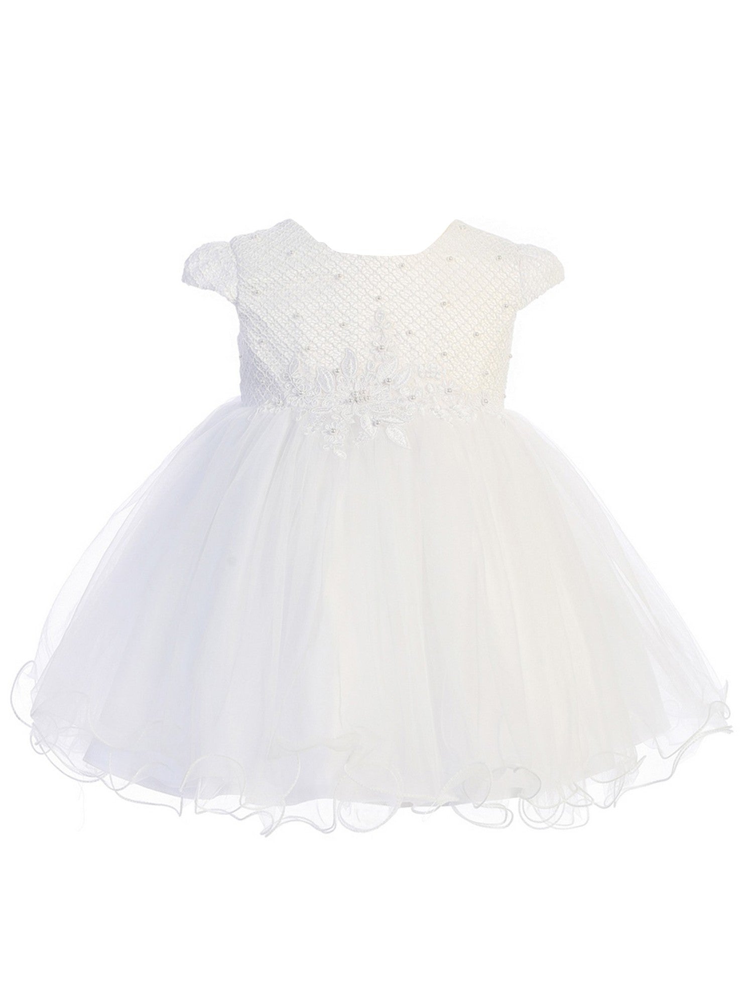 Baby Girls Multi Color Waffle Pattern Pearls Lace Flower Girl Dress 0M-24M