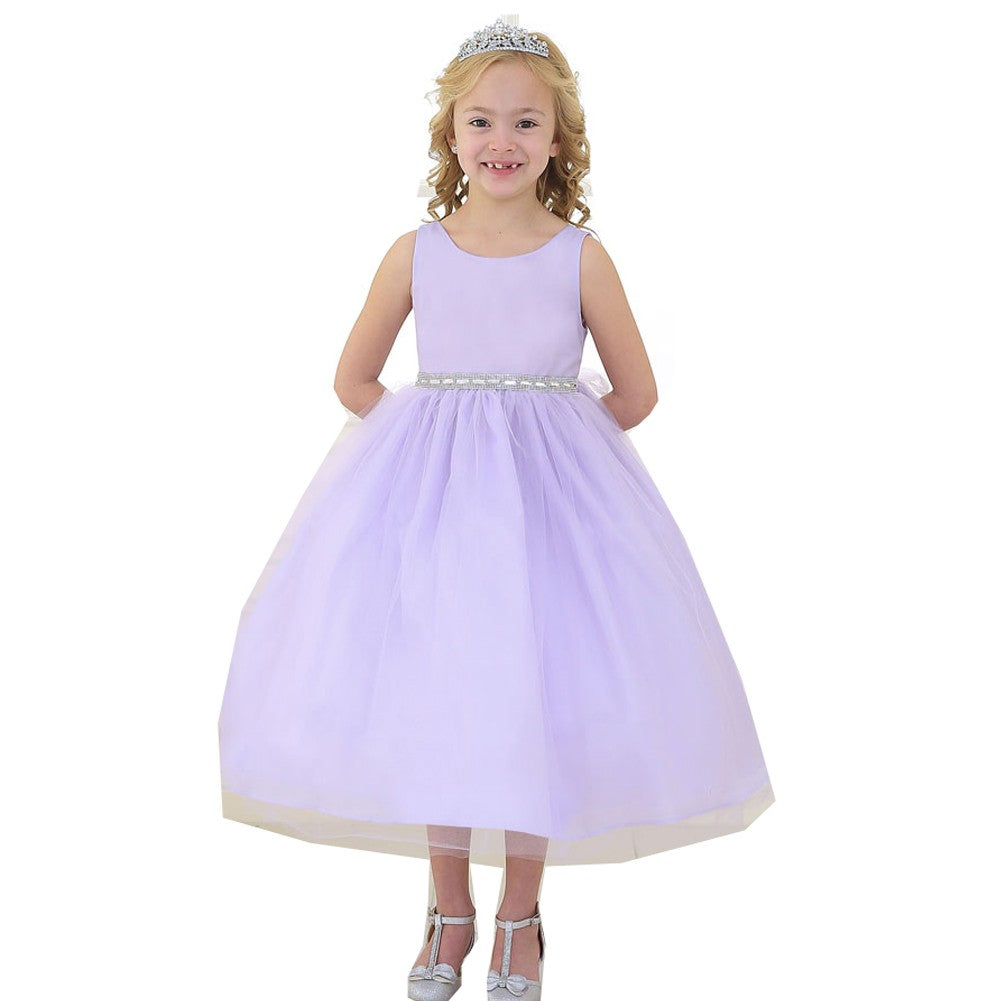 Big Girls Lilac Rhinestone Tulle Junior Bridesmaid Dress 8-12