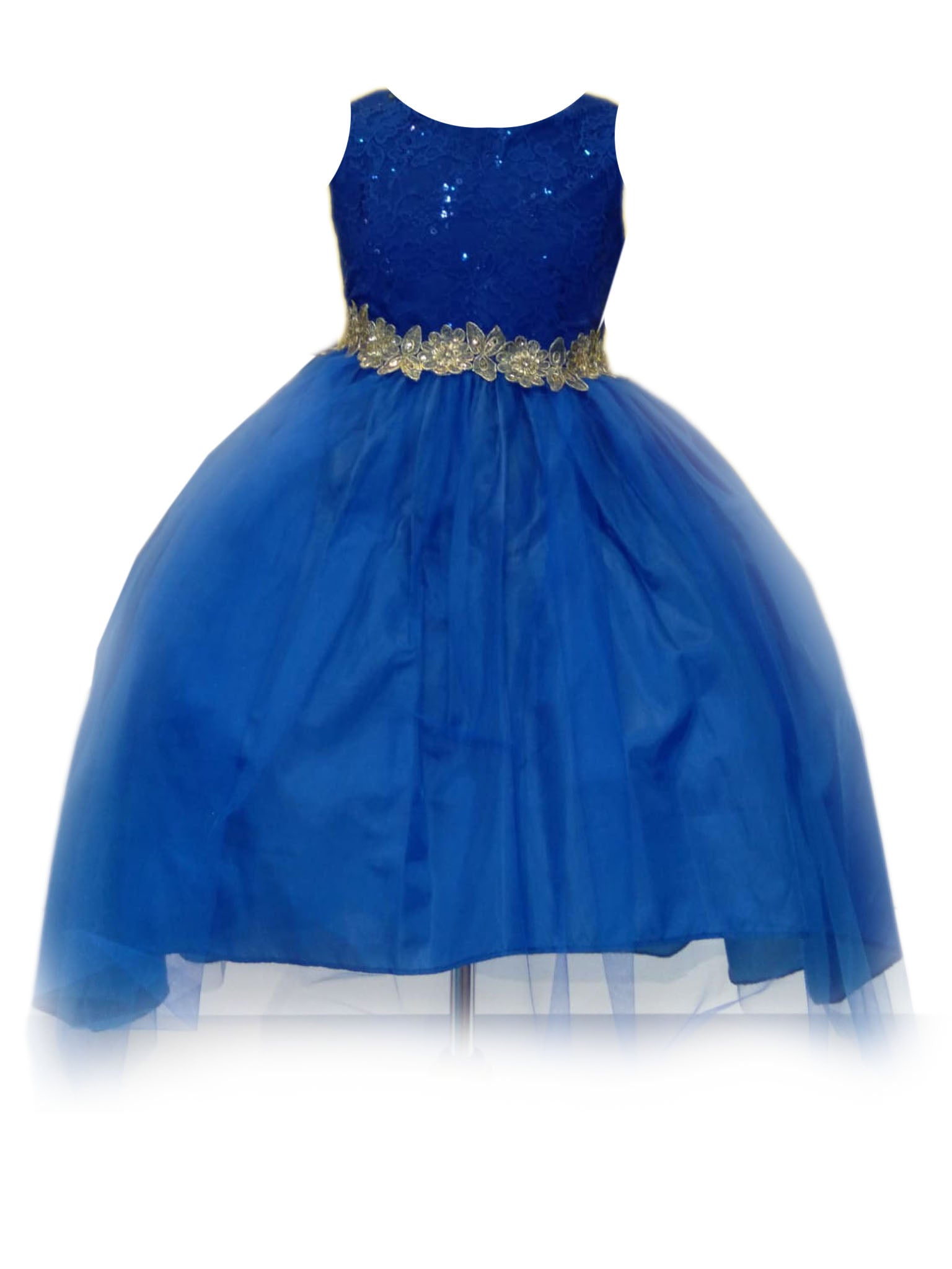 Little Girls Royal Blue Sequin Bodice Hi Low Flower Girl Dress 2-6
