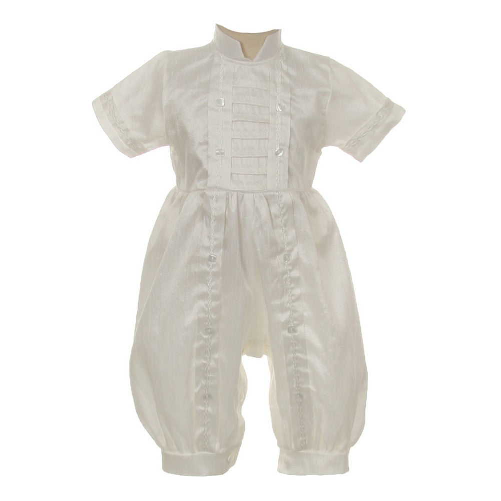 Little Boys Ivory Silk Button Stole Hat Baptism Romper 2-3T