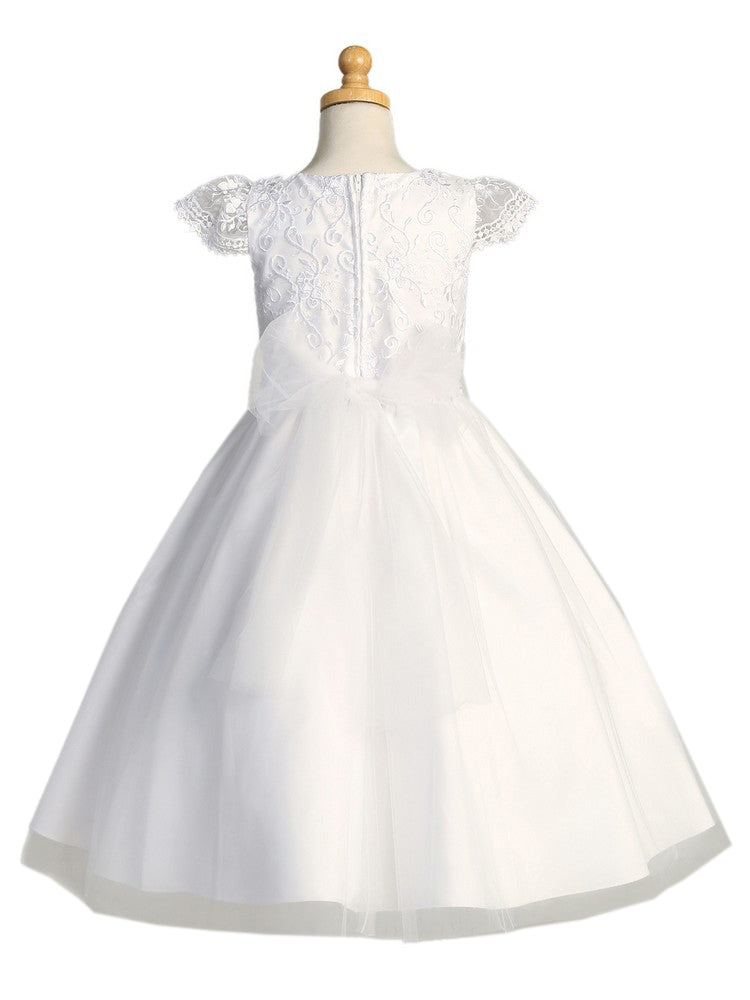 Girls White Embroidered Bodice Tulle Skirt Communion Dress 6-12