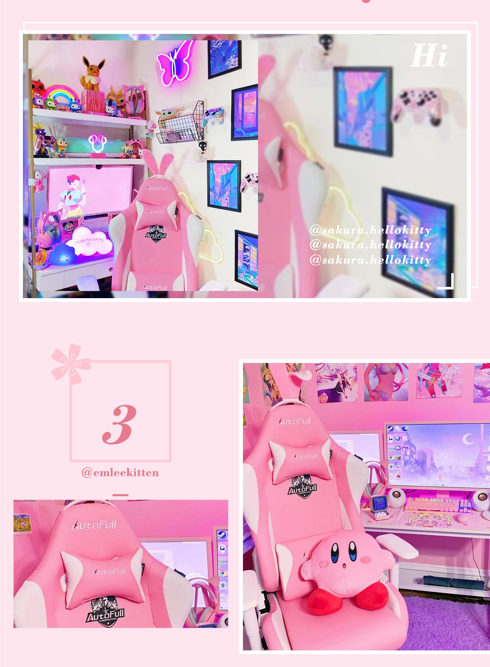 AutoFull Pink Bunny PU Leather Best Girls Gaming Chair Rabbit Ears ...