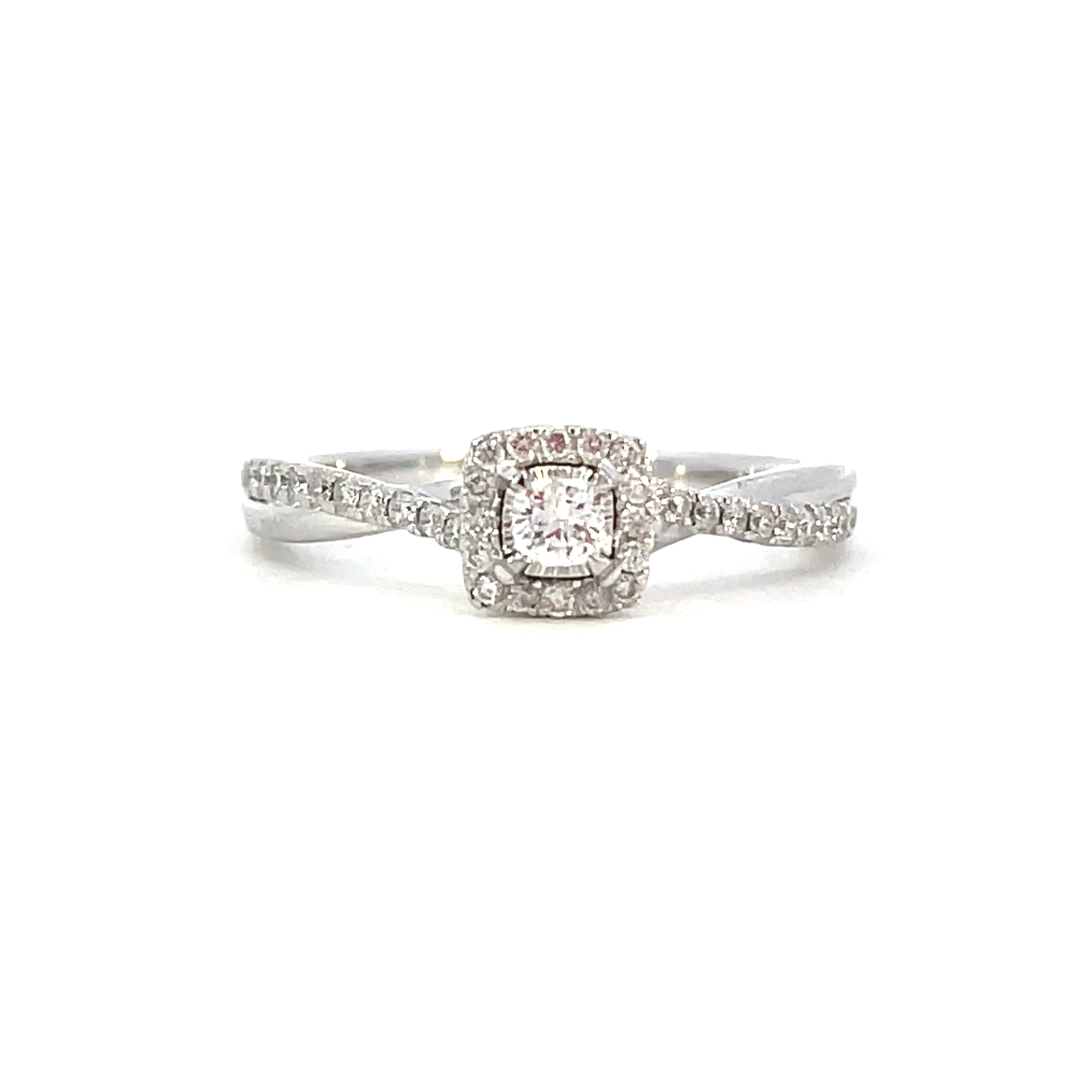 14K White Gold Diamond Engagement Ring with Twisted Shank 1/4 CTW