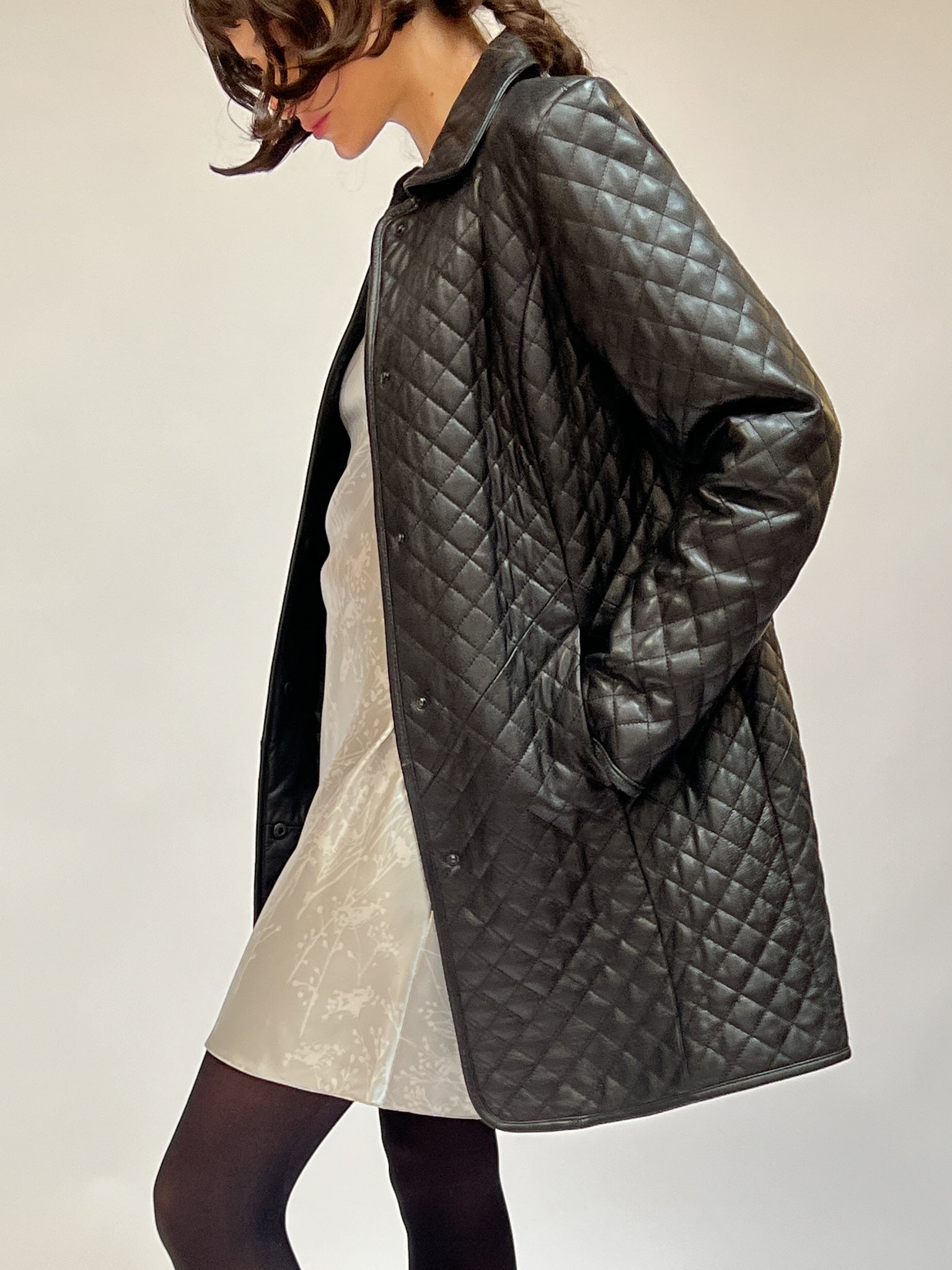 Quilted Black Leather Coat (S/M)