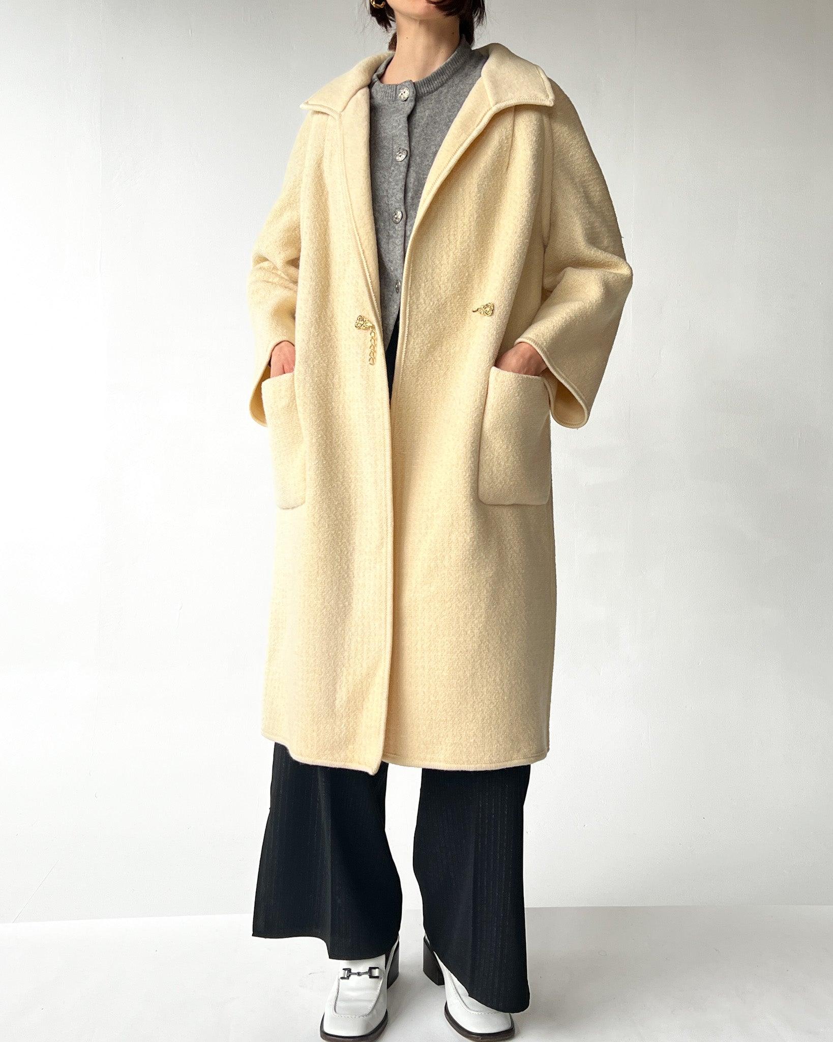Cream Wool Blanket Overcoat (M)