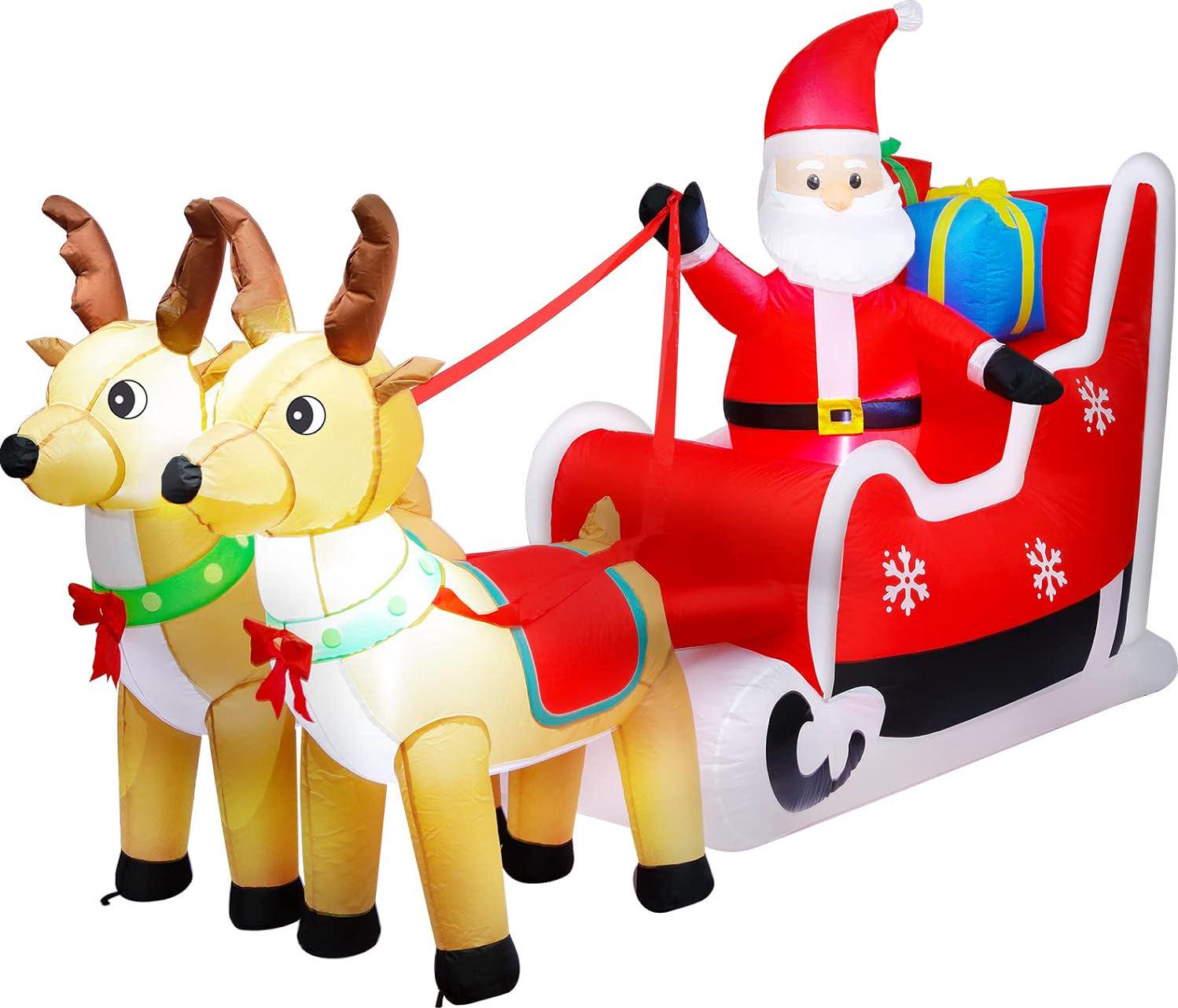 ASTEROUTDOOR 8ft Christmas Inflatable Decorations Outdoor Claus on Sleigh with Two Blow Up Built-in LED Indoor Yard Decor Lighted for Holiday Season, Quick Air Blown, 8 Feet Long, Santa w/Reindeer