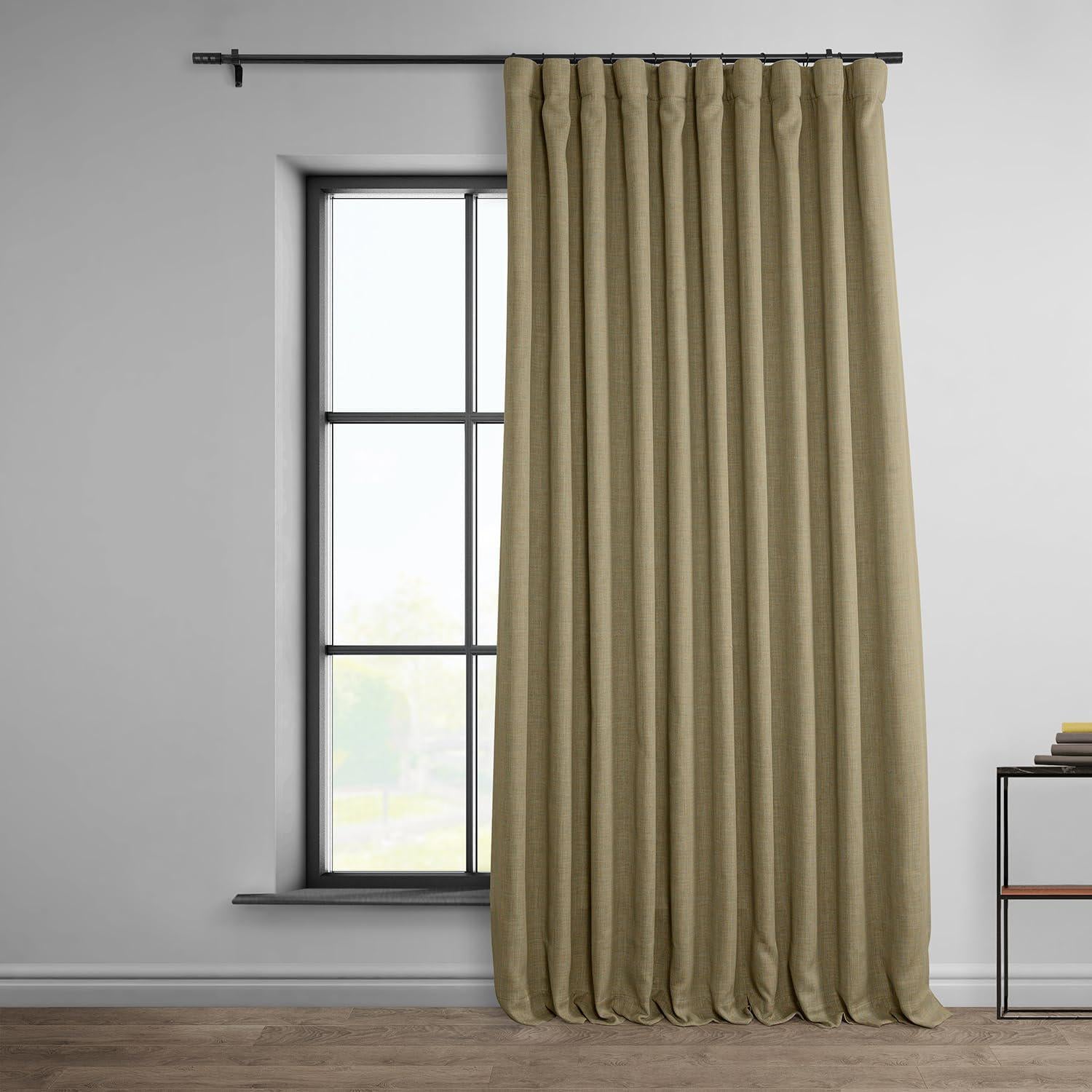 HPD Half Price Drapes Faux Linen Room Darkening Curtains - 120 Inches Long Extra Wide Luxury Linen Curtains for Bedroom and Living Room (1 Panel), 100W X 120L, Nomad Tan