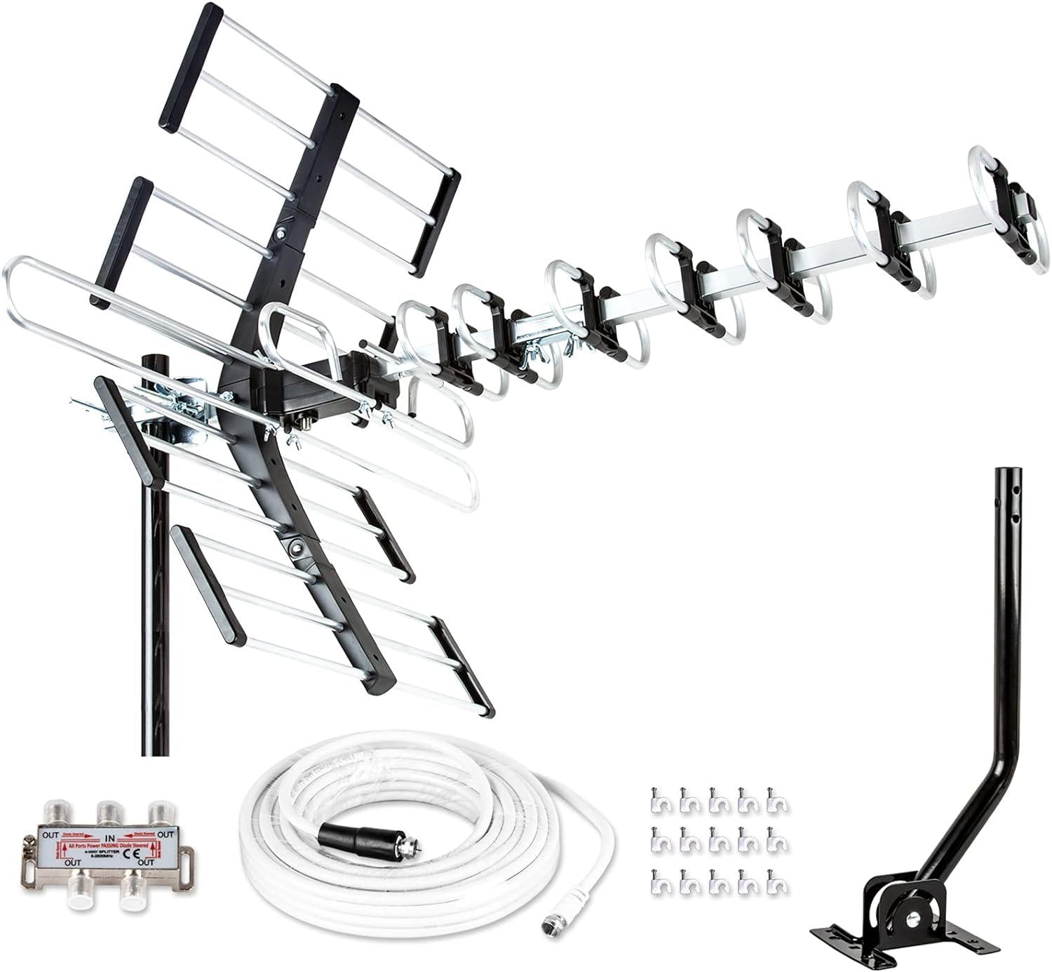 [Newest 2021] Five Star Outdoor HDTV Antenna up to 200 Mile Long Range, Attic or Roof Mount TV Antenna, Long Range Digital OTA Antenna for 4K 1080P VHF UHF Supports 4 TVs Installation Kit and J Mount