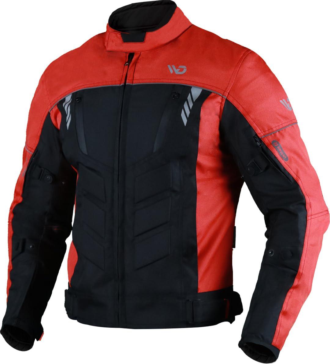 WD Motorsports Vegas 1.0 Men s Textile Motorcycle Jacket, All-Season CE Armored, Waterproof Cordura Biker Jackets with Removeable Lining and Ventilated Zippers (Red, Small)