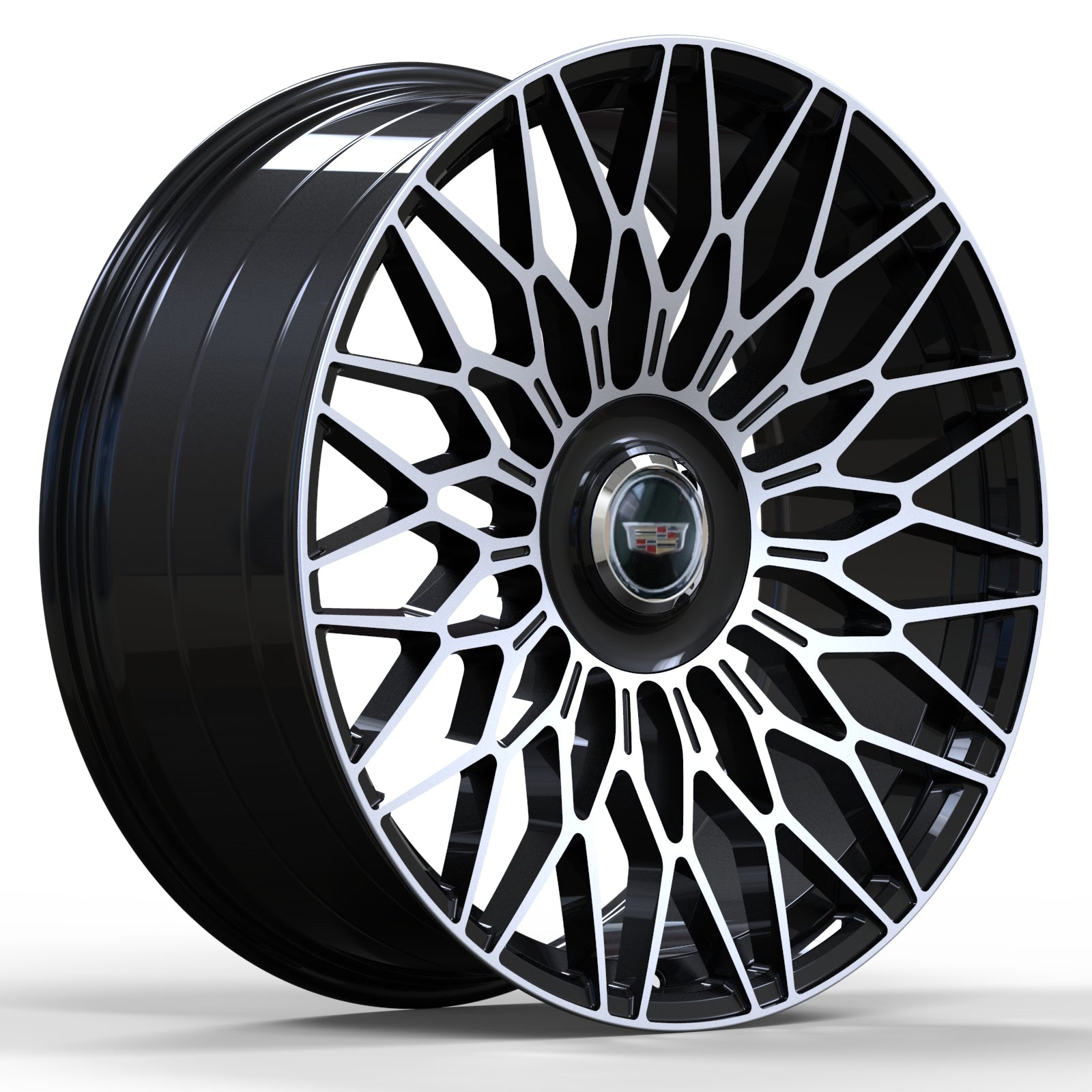 Cadillac Wheels FF01 24x10 6x139.7 Flow Forged Black Machined fit Escalade Platinum EXT ESV Floating Caps