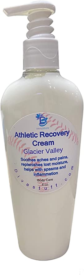 Athletic Recovery Cream, Glacier Valley Scent. May Help Soothe Aches and Pains, Reduces Inflammation, Helps with Spasms, Lost Moisture and Circulation, 8 oz by Diva Stuff