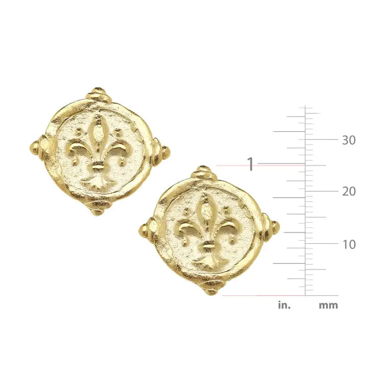 Susan Shaw Gold Fleur de Lis Intaglio Pierced Earrings