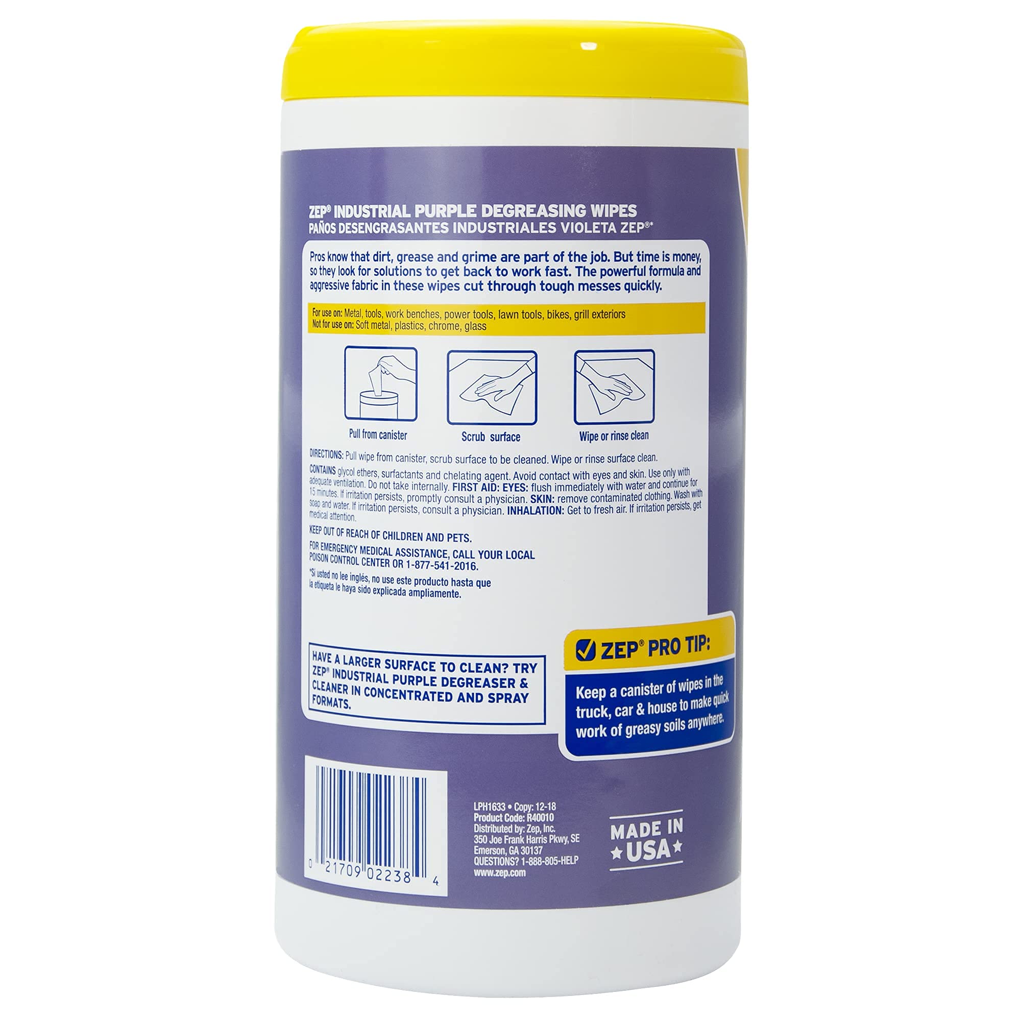 Industrial Purple Heavy-Duty Degreasing Wipes (65 Wipes per Canister)