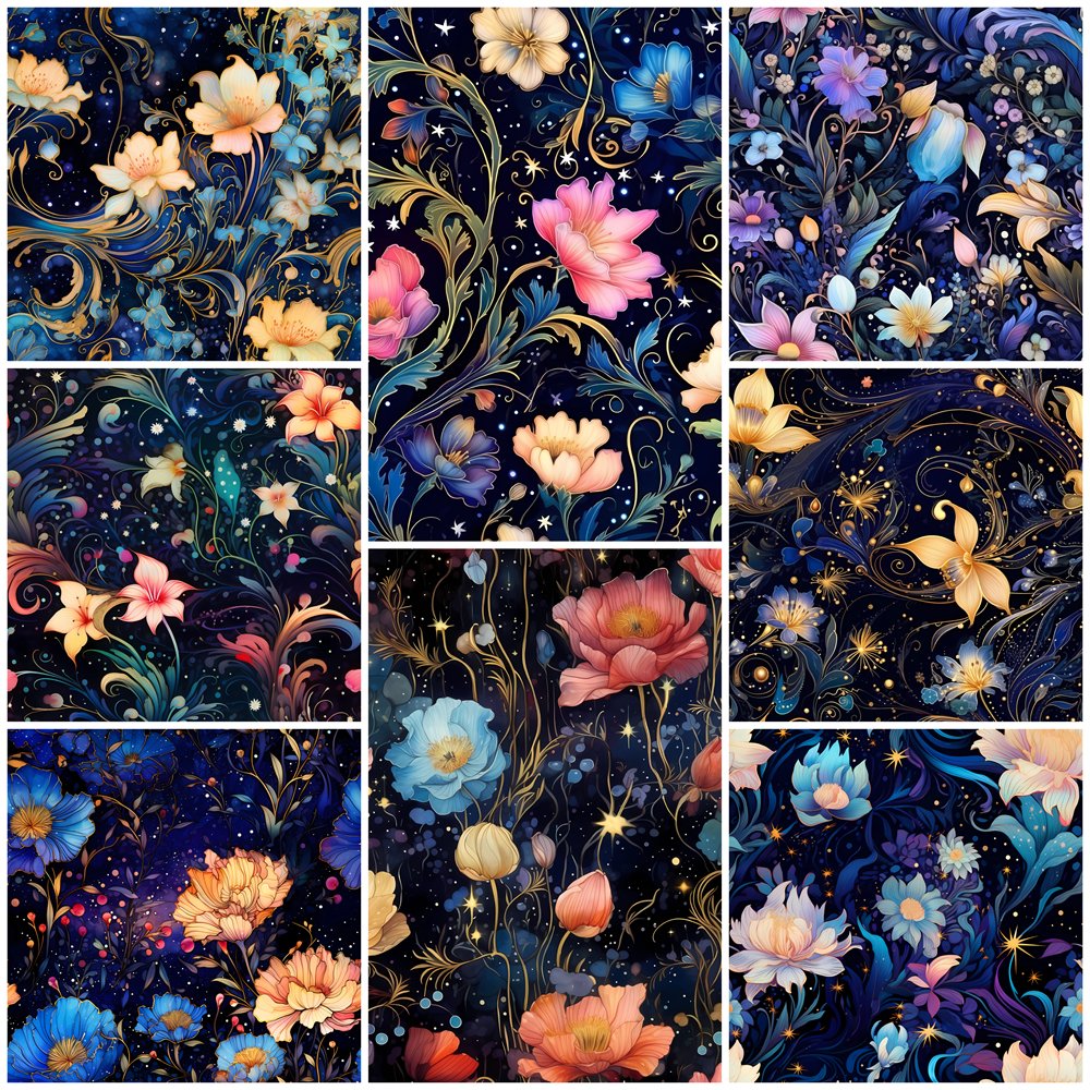 Nightlife Nouveau Floral Fabric Collection - 1/2 Yard Bundle