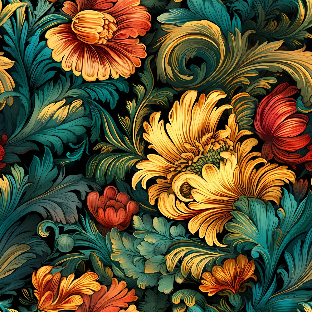 Ornate Renaissance Floral Pattern 10 Fabric