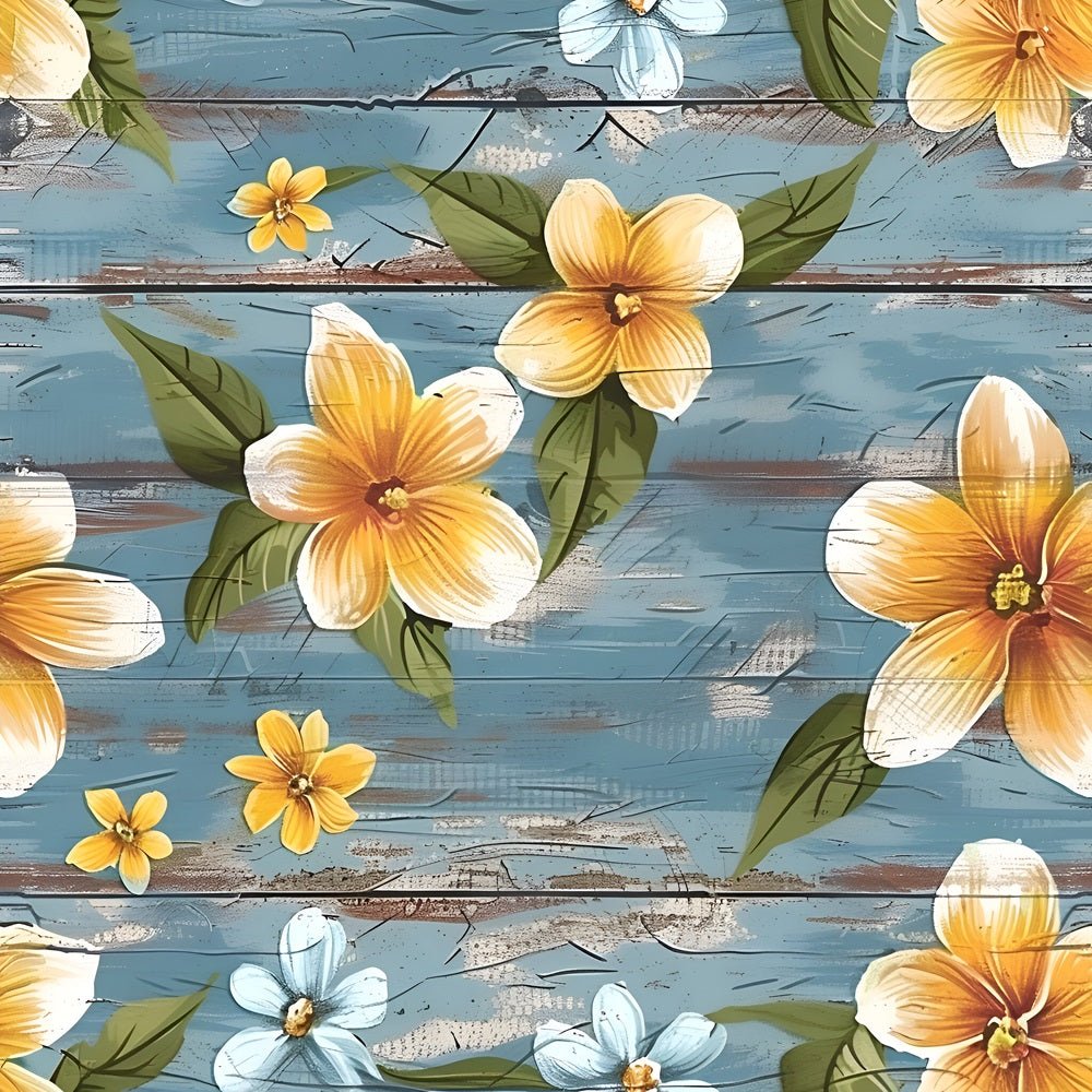 Spring Floral on Wood Planks Pattern 12 Fabric