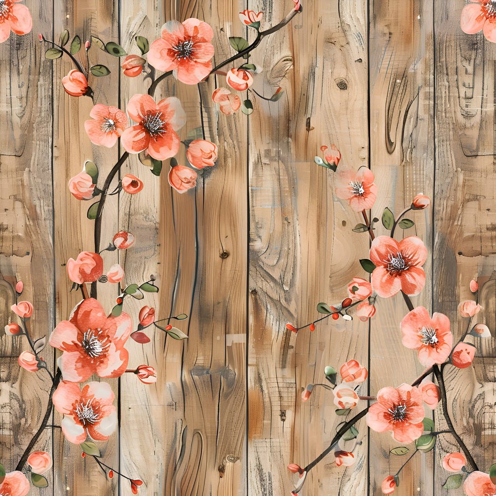 Spring Floral on Wood Planks Pattern 8 Fabric