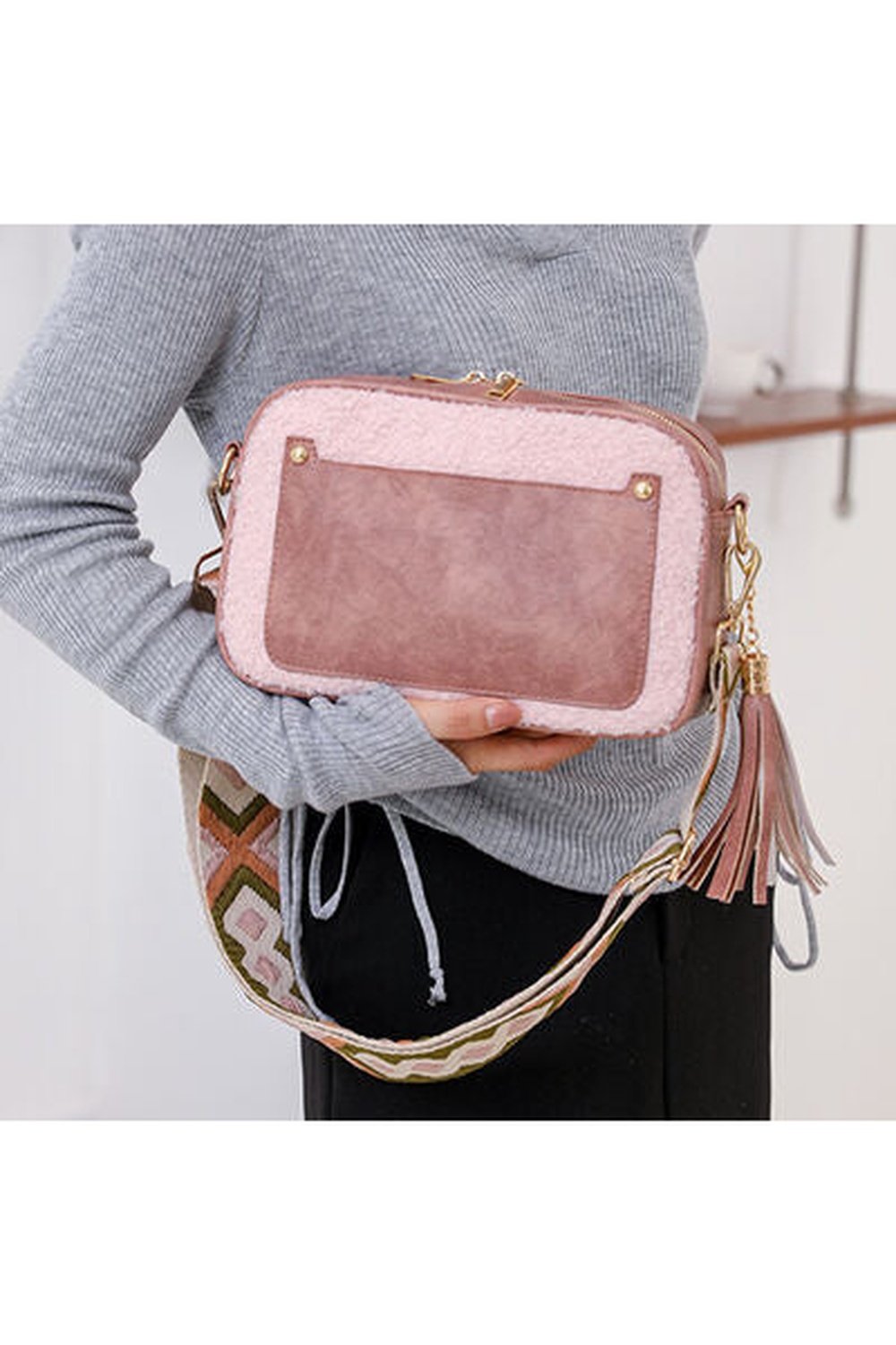 Fuzzy Tassel PU Leather Crossbody Bag