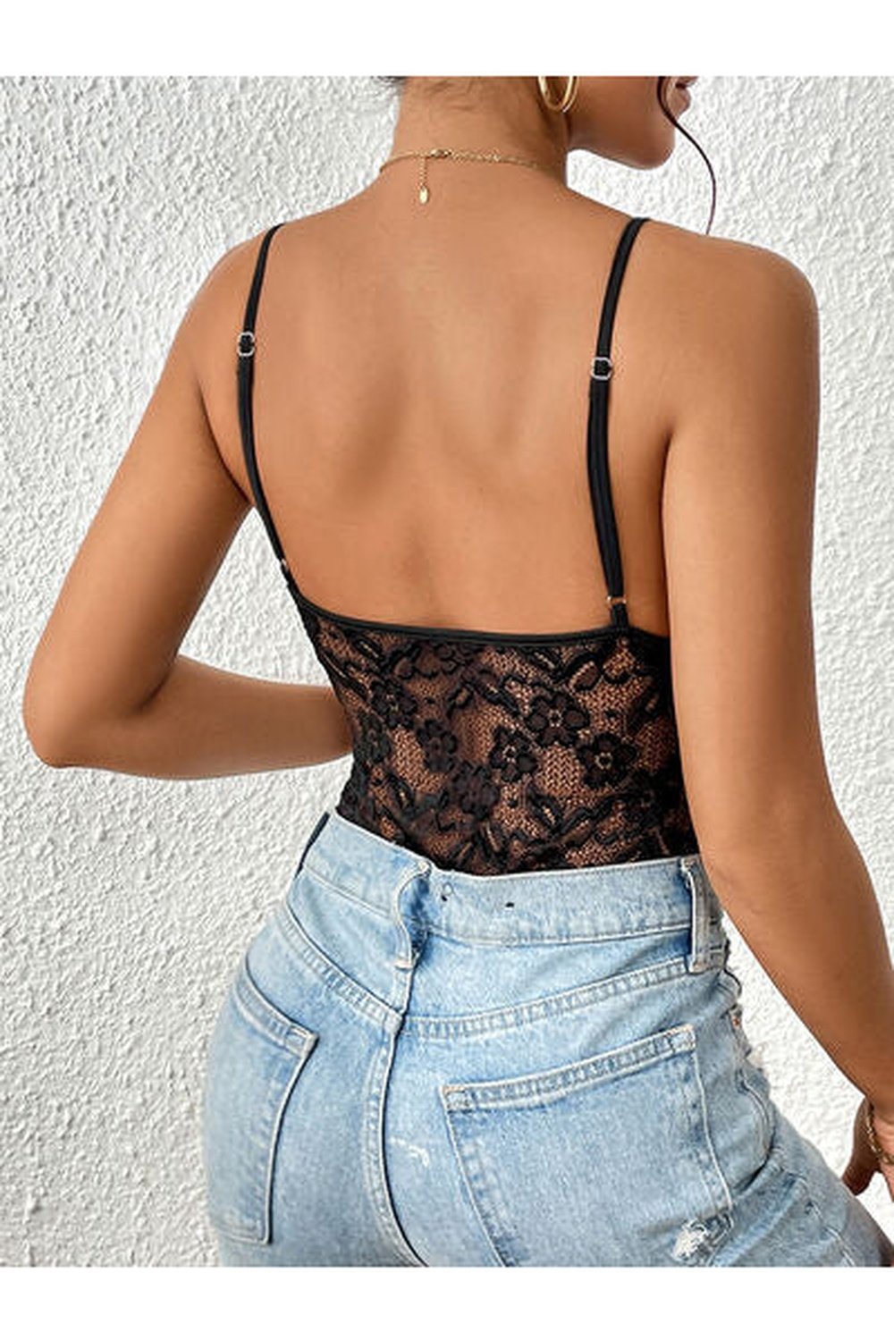 Lace V-Neck Spaghetti Strap Bodysuit